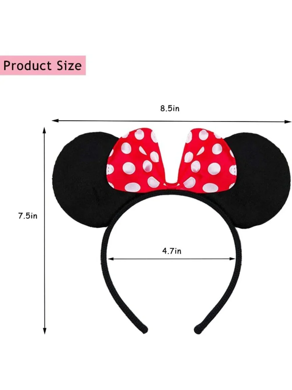 Women Black Red Dot Sequin Handmade Mickey Mouse Headband 2 Pieces